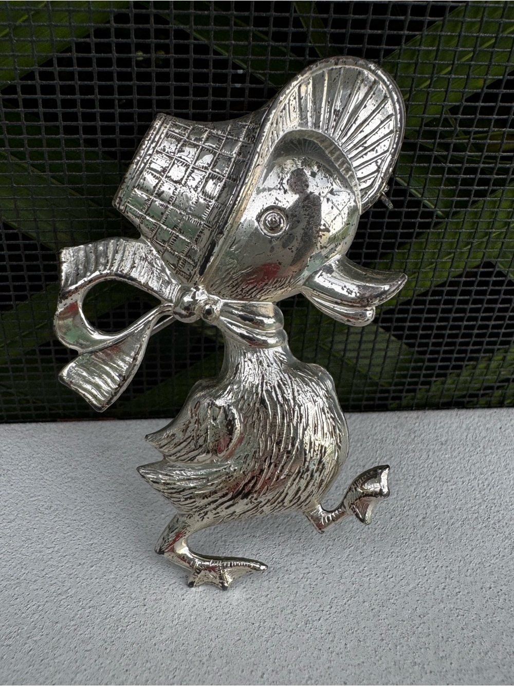 Vintage Sterling Silver Ducking in Bonnet pin